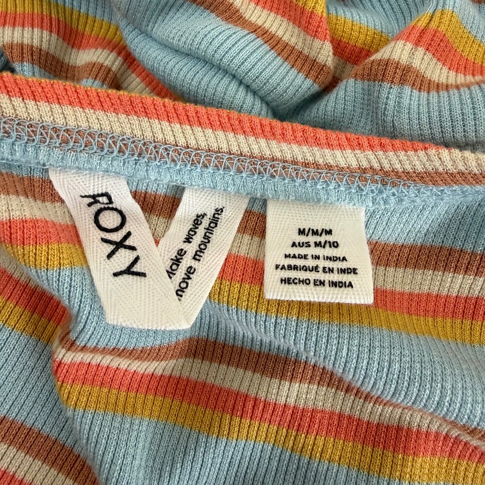 Roxy Ribbed Midi Dress M Blue Orange Striped Lettuce Edge‎ Retro Coastal Preppy - Picture 12 of 14